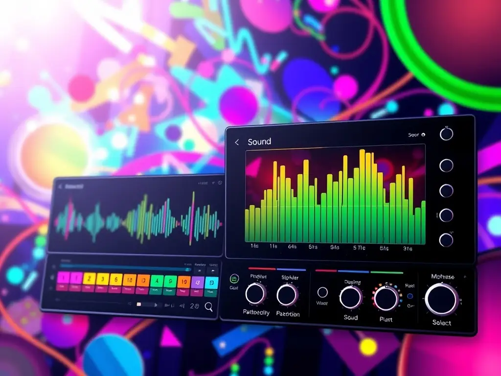 A digital radio interface with waveforms and album covers of African music and podcasts, representing Digi Radio's audio streaming service.
